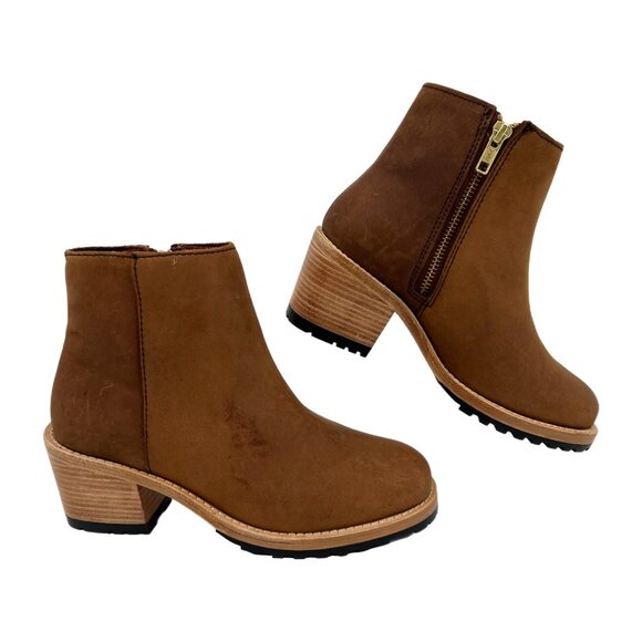 Patina Brown Leather Block Heel Ankle Booties | Size 6.5 - Picture 1 of 9